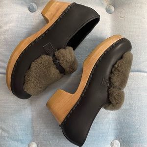 No. 6 Navy Shearling Clogs
